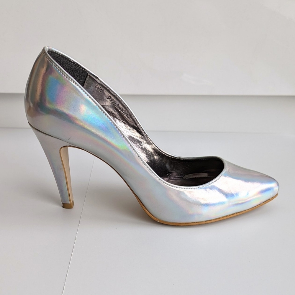 High heels holographic metallic silver 8.5